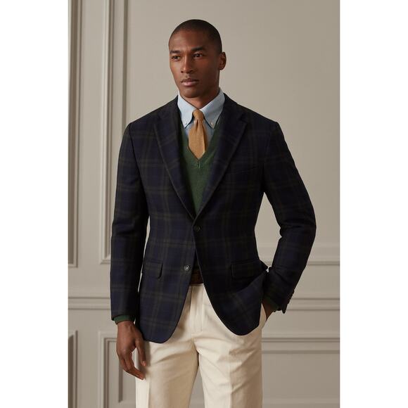 Ralph Lauren Men 41R Wool Plaid Sport Coat Jacket Blue Tan Blazer Preppy Classic - Picture 1 of 12